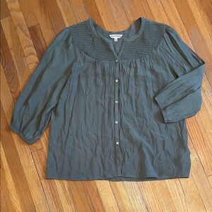 NANETTE LEPORE Boho Sage Green Button-Up Bell-Sleeve Blouse Hippie Coastal Indie